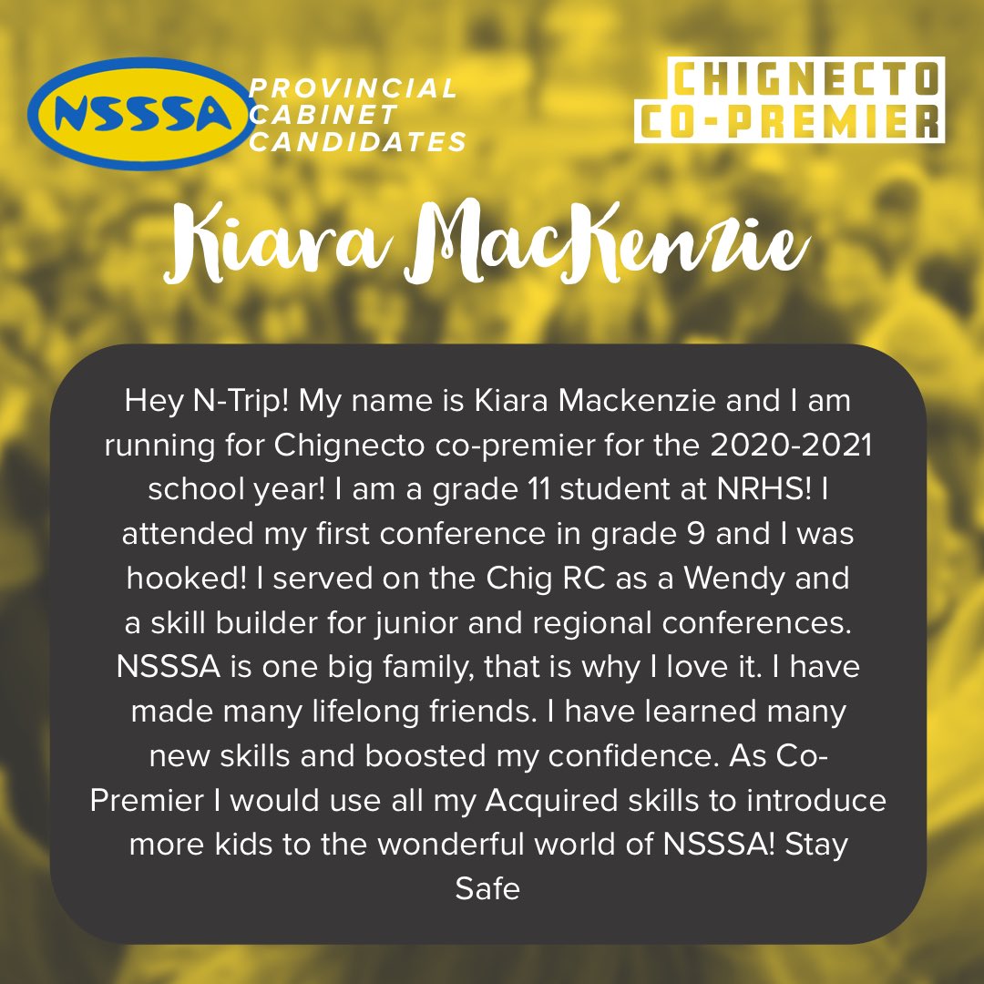 NSSSA's tweet image. Kiara MacKenzie is running for Chignecto Co-Premier!