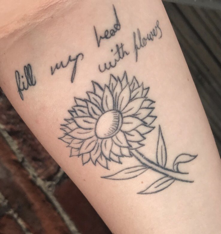18th november 2019johnny quinn from spinn very kindly wrote out my favourite lyric from my favourite song of theirs and a have a sunflower underneath cause theyre my favourite flower and also sunflower by rex orange county and now sunflower vol. 6 by harry styles