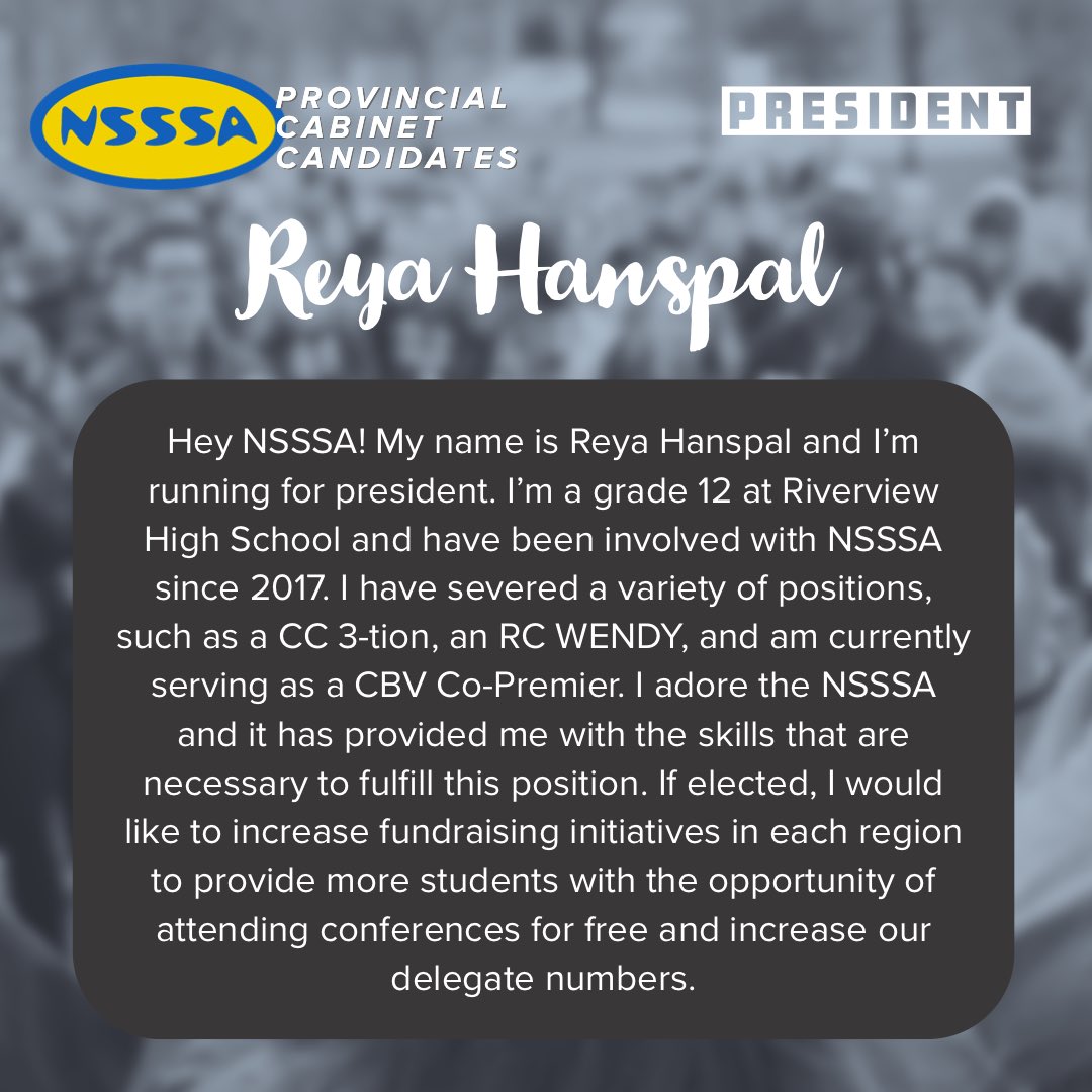 NSSSA's tweet image. Reya Hanspal is running for President!