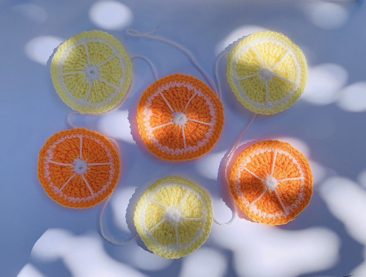 WoolandBadger's tweet photo. Obsessing over this lemon and orange garland !! 🍋🍊 Will be available on my update tomorrow ! https://t.co/GSHxKKt32t