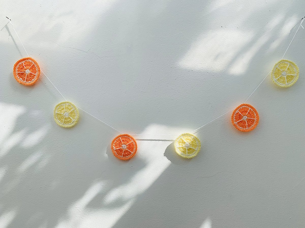 WoolandBadger's tweet photo. Obsessing over this lemon and orange garland !! 🍋🍊 Will be available on my update tomorrow ! https://t.co/GSHxKKt32t