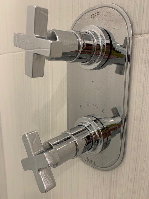 BloomAdi's tweet photo. @ROHL_Official please help. I purchased your ROHL AVANTI thermostatic valve trim (item RA4264XMAPC) for my bathroom renovation. It’s been installed for less than a month and as I went to clean the water stains, I realized they don’t come off with anything I have. https://t.co/3jZke7Fo3R
