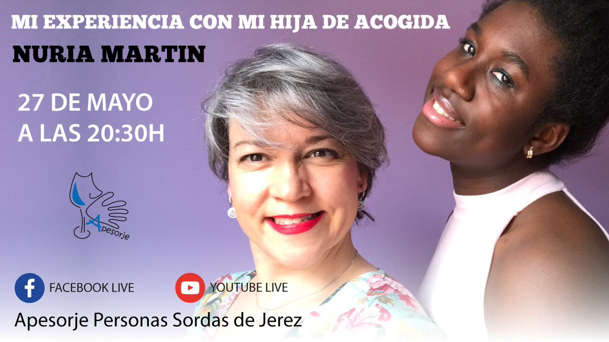 Este miércoles a las 20:30h contaremos con Nuria Martin en el YouTube y Facebook de la APESORJE . ¡ No te lo pierdas!
#AndaSord #MeQuedoEnCasa