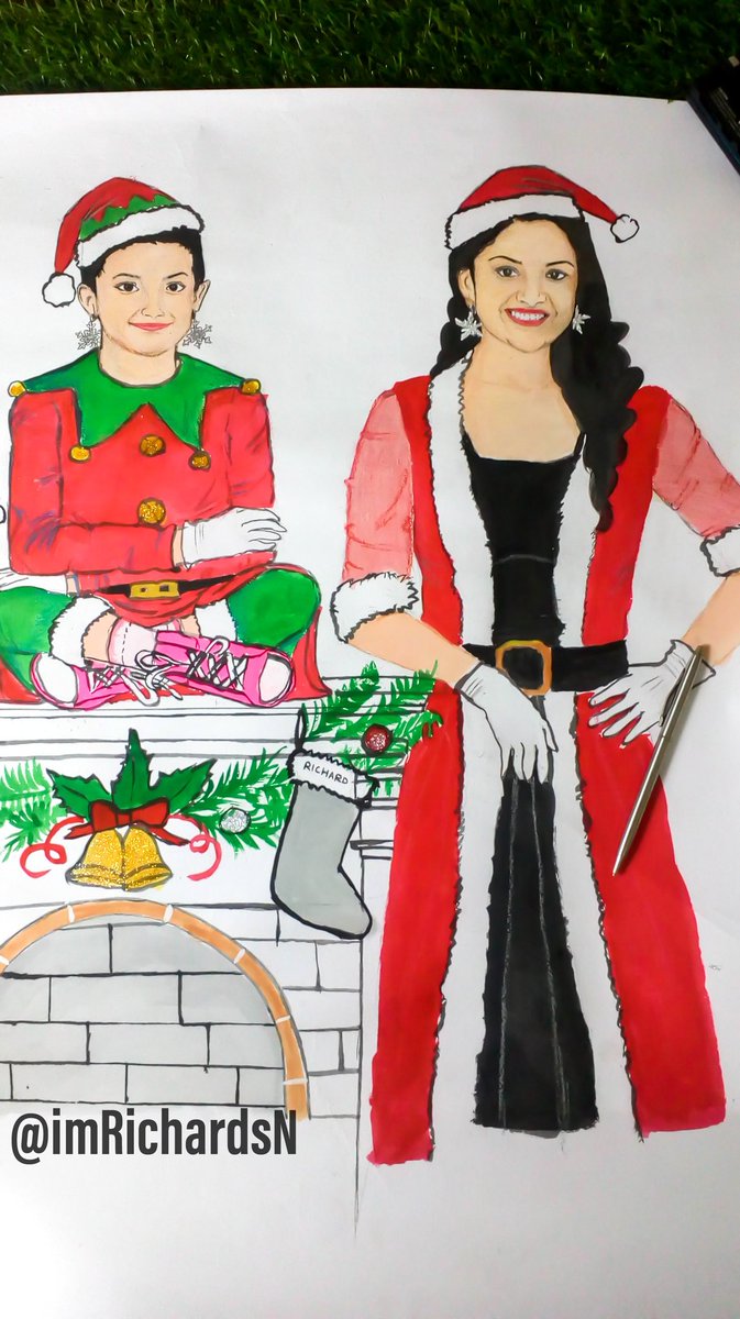 Christmas celebrations sketch... @KeerthyOfficial with kutty kitty and  #Nyke My first water color water color art...