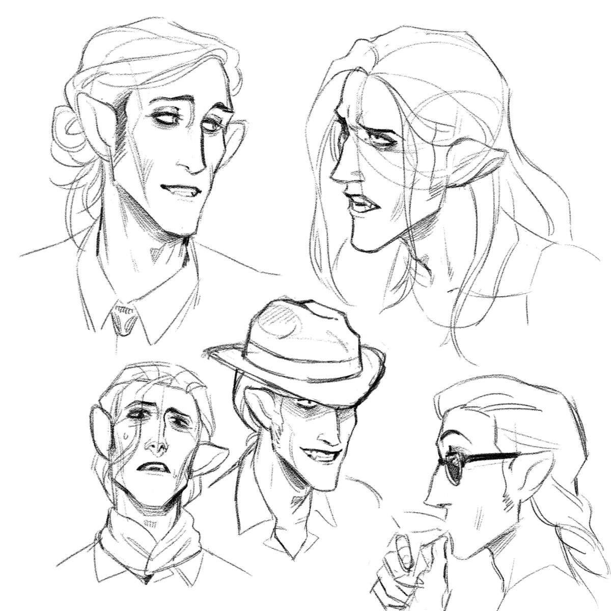 Favorite OC Design: I can't stop drawing animal ears or long, hollow faces with prominent noses, and Josiah Diamond is the perfect intersection of both.  Also, Hemlock's shaved head, lack of eyebrows, and scars... <3 