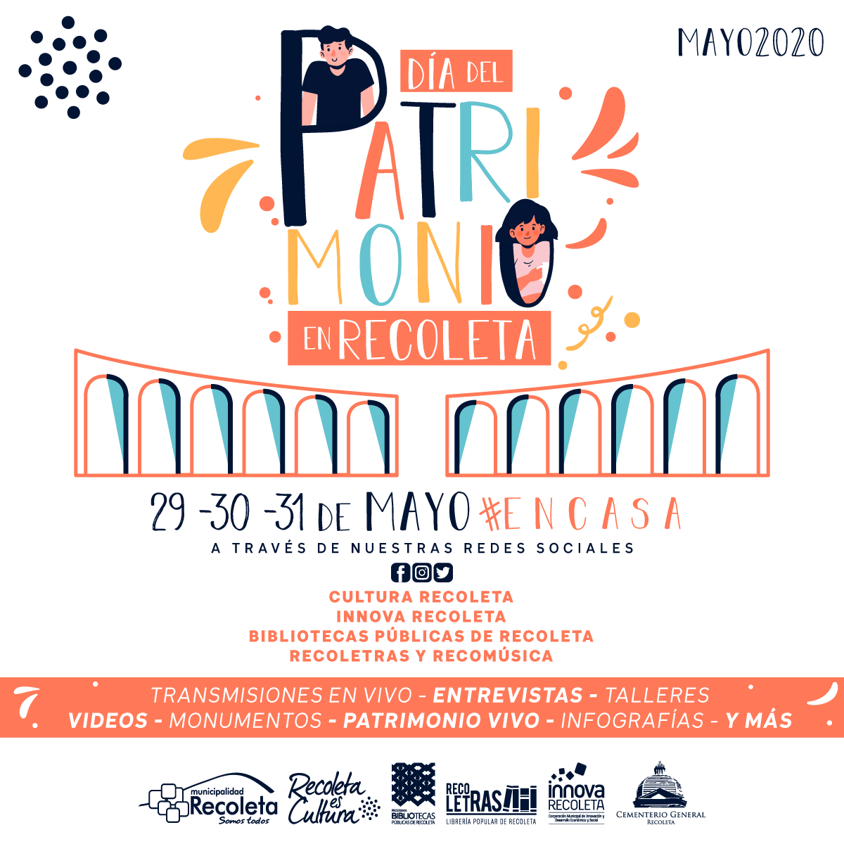 CulturaRecoleta's tweet photo. #DíadelPatrimonio en #Recoleta #QuédateenCasa 
Esta semana pondremos en valor la historia, la identidad, el patrimonio material e inmaterial de nuestra comuna. Súmate a las actividades los días 29, 30 y 31 de mayo. 
Pronto toda la programación! #RecoletaesPatrimonio https://t.co/KaTcRyaHY5