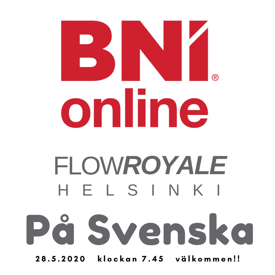 BNIflow's tweet photo. Tervetuloa tekemään kauppaa #FlowRoyale yhteistyöryhmän bni online™ tapaamiseen to klo 7.45 Ilmoittaudu tästä; https://t.co/GNB2zYPwwi
Saat sähköpostiisi bniconnect vahvistuksen, jossa on suora linkki. Osallistua voit tietokoneella tai mobiiililaitteella. Tilaisuus on maksuton. https://t.co/O97XdIMYU3