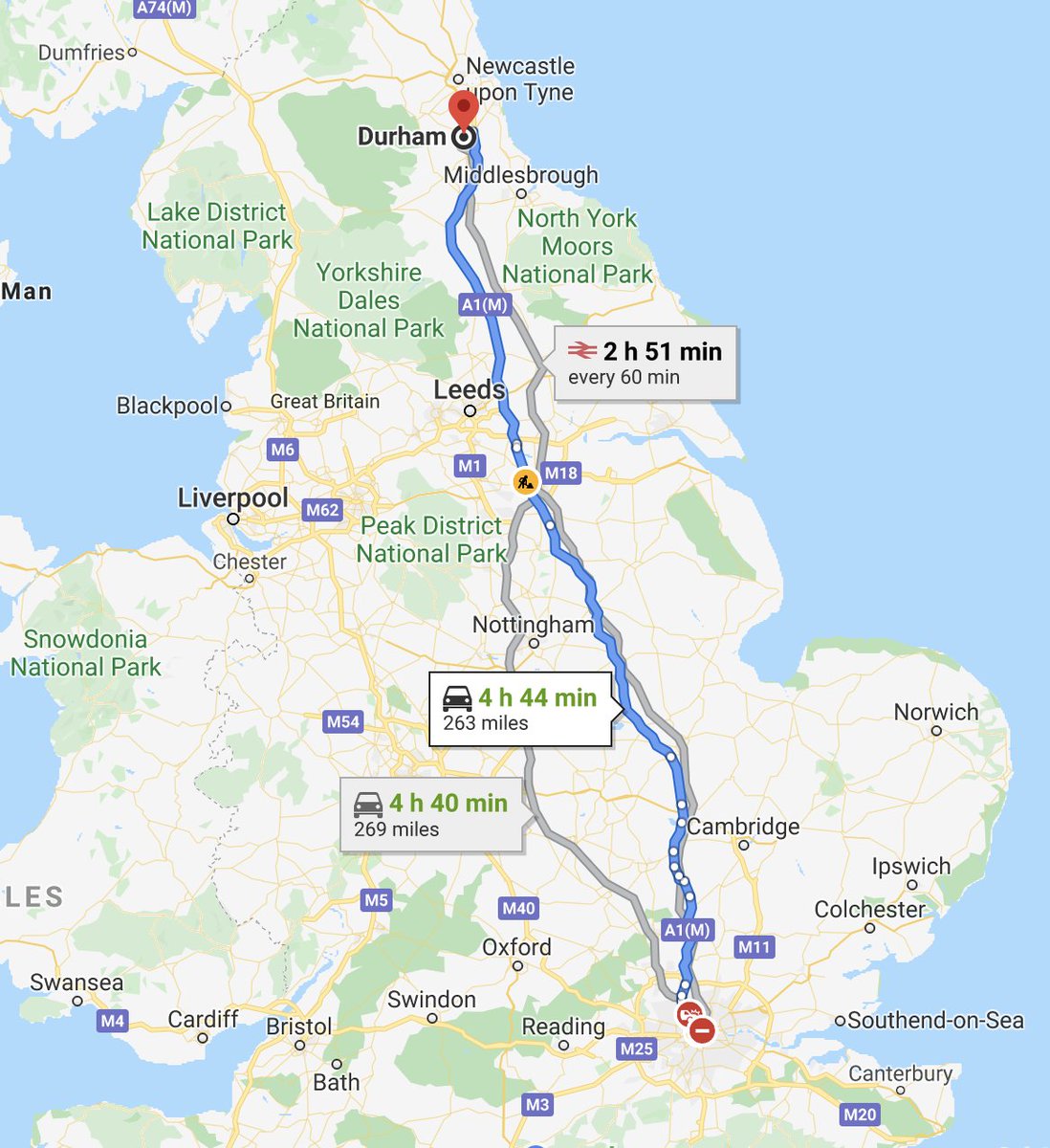 That was on March 23rd. A few days later, Dominic's wife gets sick. And then he gets sick. So what does he do? He gets in his car and goes from London to Durham. Which is almost a WHOLE COUNTRY away. About 4-5 hours by car.