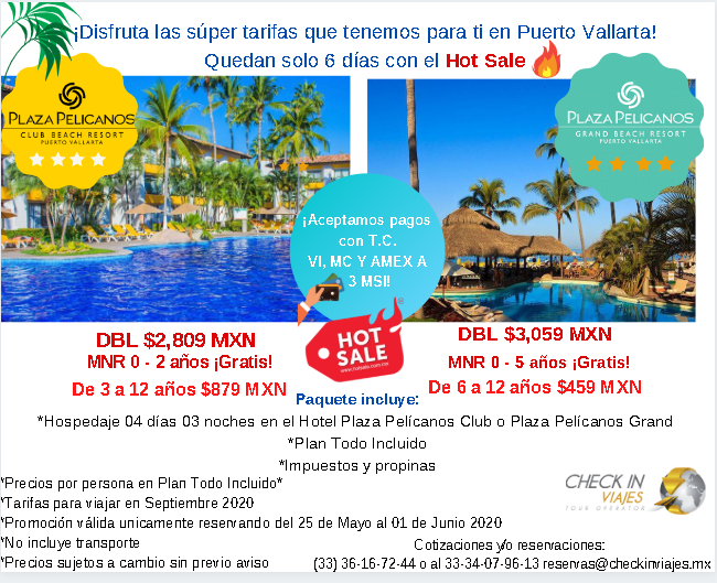 Checkinviajesmx's tweet photo. ¡¡Aún quedan 6 días del #HotSale con Check in viajes!! https://t.co/WuL0Ly1Ye6