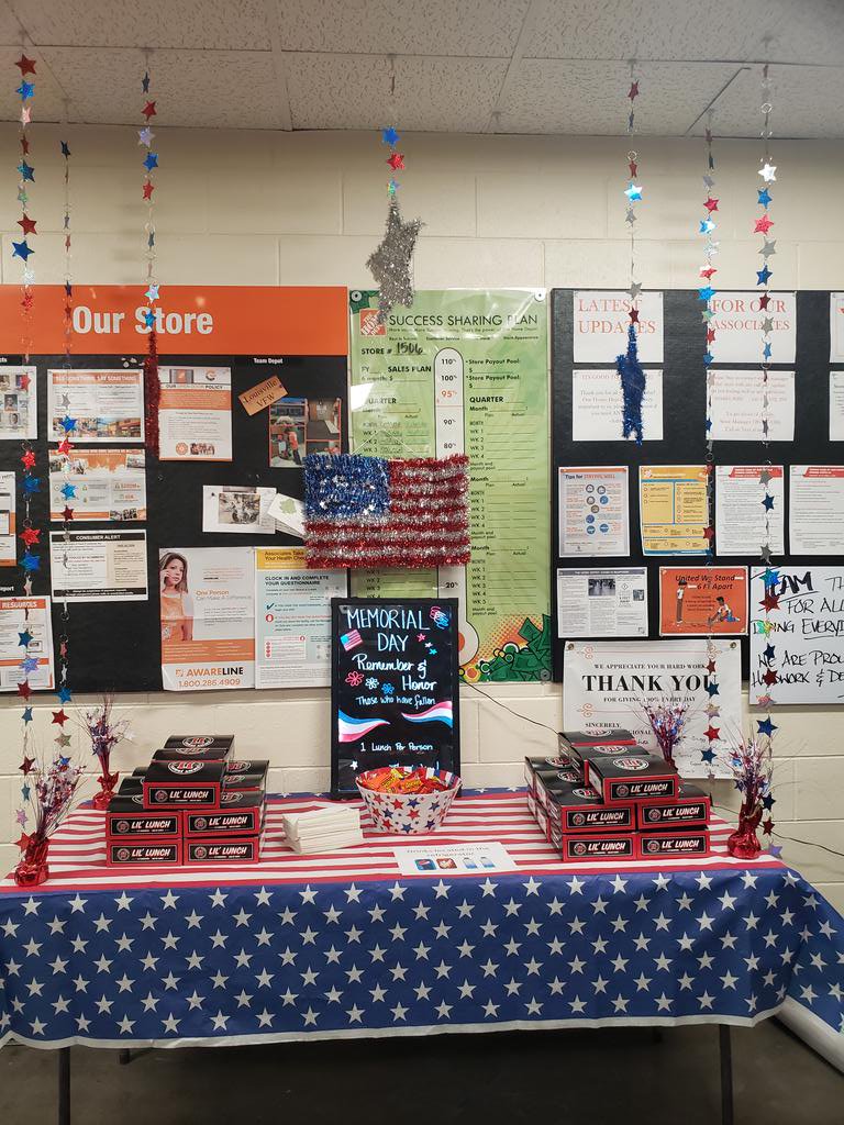 Celebrating Memorial Day at 1506 with Jimmy John's boxed lunches for all of our associates. #d166bestinclass #PMDpeopleFIRST #Louisvillestrong #Homedepotproud