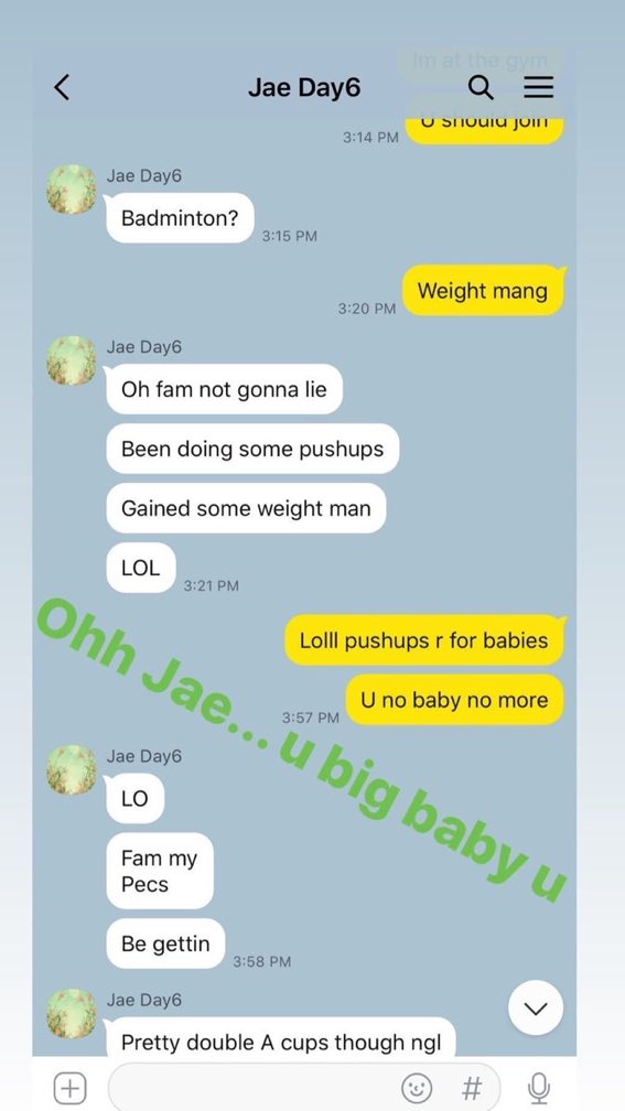 time stamps are important!!!yess you see it right! jae replies this fast and it's something i love to brag about bcs ackkk he replies excitedly and look at his multiple replies at the same time  a text mate like j pls 