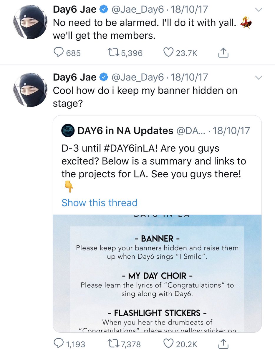 Since it's his motherlaaaaand!! He saw a fanproject will be happening and reassured fans that there's no need to be alarmed, he will do it with mydays for it to be successfully done  and LA mydays really did sneak a banner for him and participated in the said project 