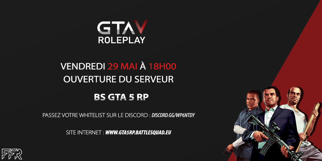 Hey ! Notre partenaire <a href="/BattleSquadEU/">Battle Squad</a> ouvre son serveur #GTA 5 RP le 29 mai à 18h.

BattleSquad est un serveur francophone unique en son genre. Ils vous proposent du "serious rôleplay" et disposent d'une whitelist avec restriction et une maturité in-game.

⬇️Lien en commentaire⬇️