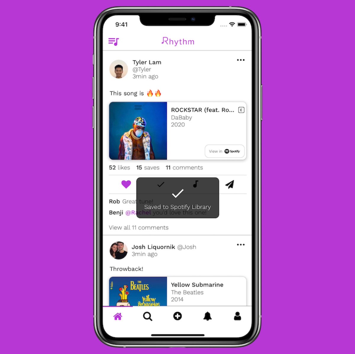 AppRhythm's tweet photo. Our news feed has been redesigned with a clean new look! We’ve also made it more clear when you save a song to your library or add a song to your queue.

Check it out - download link in bio! https://t.co/M8yBUdpT24