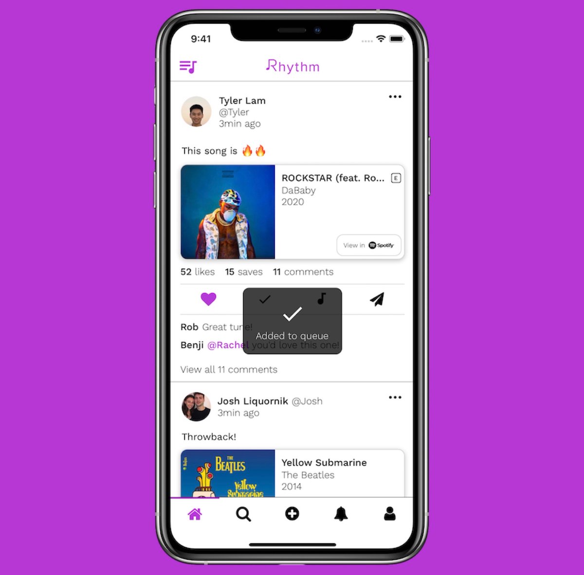 AppRhythm's tweet photo. Our news feed has been redesigned with a clean new look! We’ve also made it more clear when you save a song to your library or add a song to your queue.

Check it out - download link in bio! https://t.co/M8yBUdpT24