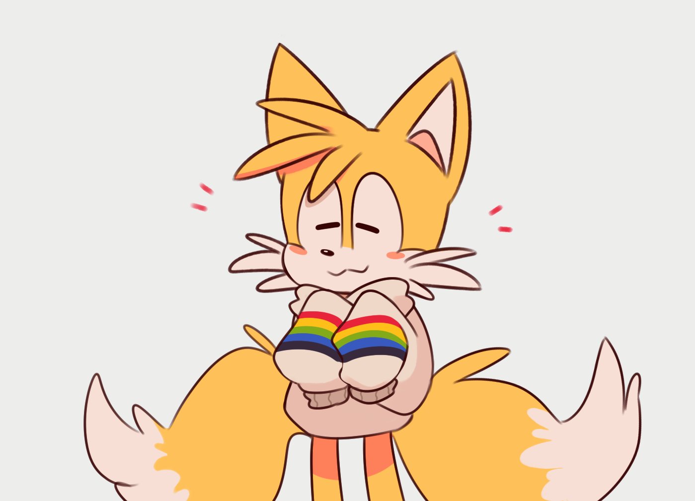 “he loves the jacket @Ayleen_Seraph gave him!🌈 #tails” .