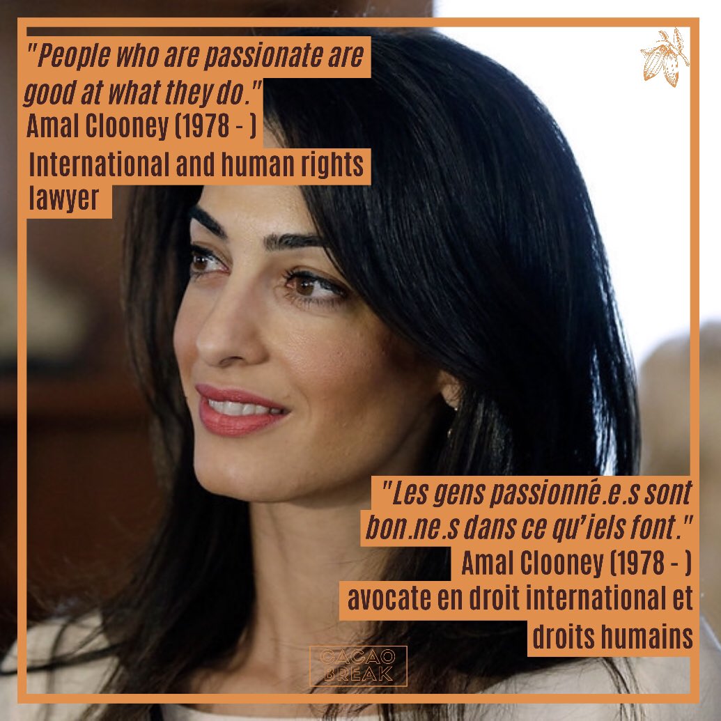 Cacao_media's tweet photo. 🍫Cacao Break🍫 Cette semaine s’adonne à sa passion ! 
Amal Clooney, est l’une des avocates internationales les plus réputées dans le domaine des droits humains. Retrouve sa biographie ici 👉🏾https://t.co/MExt1OnNau https://t.co/Jbw4WAWS1k