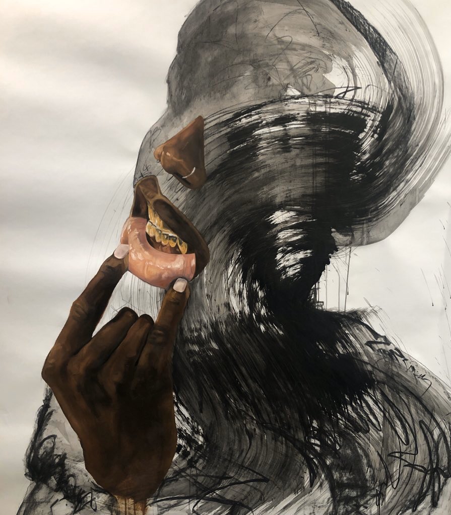 Khari Rahim’s beautiful artwork.“My work right now is a diary of struggle + overcoming struggle. I’m exploring the history of Black defeat, Black revolutions + Black accomplishments coalescing through mark making, realism + expressionism” -  @iknowkhari