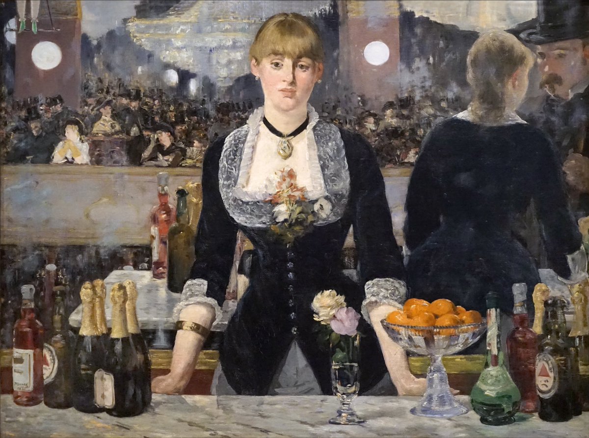  #DAESUNGÉdouard Manet’s “A Bar at the Folies-Bergère”- A well known place;atmosphere of unmixed joy;detached barmaid. Critics found it unsettling;inaccuracies in the reflection; however, to this day, it’s a topic of debate. Keep them guessing..Read more: https://courtauld.ac.uk/gallery/collection/impressionism-post-impressionism/edouard-manet-a-bar-at-the-folies-bergere