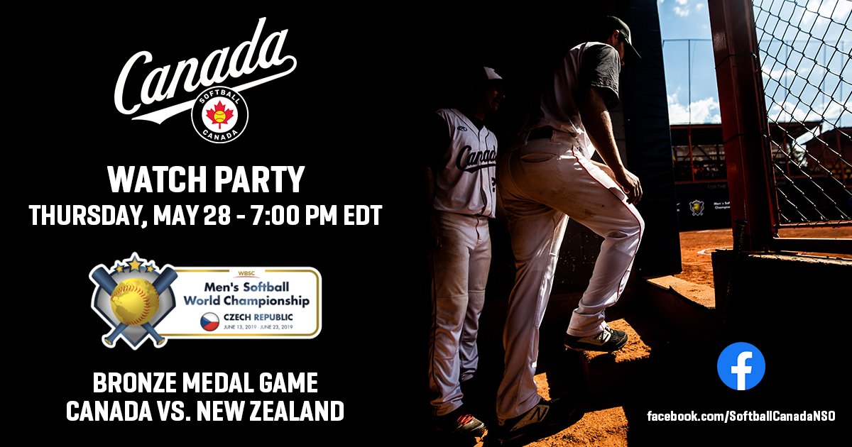 Join us and many members of our #TeamCanada #MNT for a Facebook Watch Party on Thursday, May 28 at 7:00pm ET as we will air the 2019 <a href="/WBSC/">WBSC ⚾🥎</a> Men's Softball World Championship Bronze Medal Game between Canada and @NZSoftball.