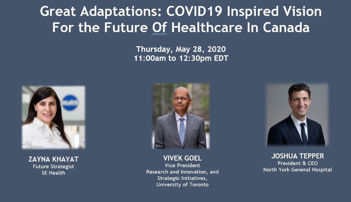 How are we using lessons learned re #COVID19 to inspire a vision for future of Cdn #healthcare? Engage with this terrific panel to explore moving forward in ways shaped by our experience with COVID19. We are grateful for support of <a href="/CIHI_ICIS/">CIHI_ICIS</a> to bring this session to #VCAHSPR2020