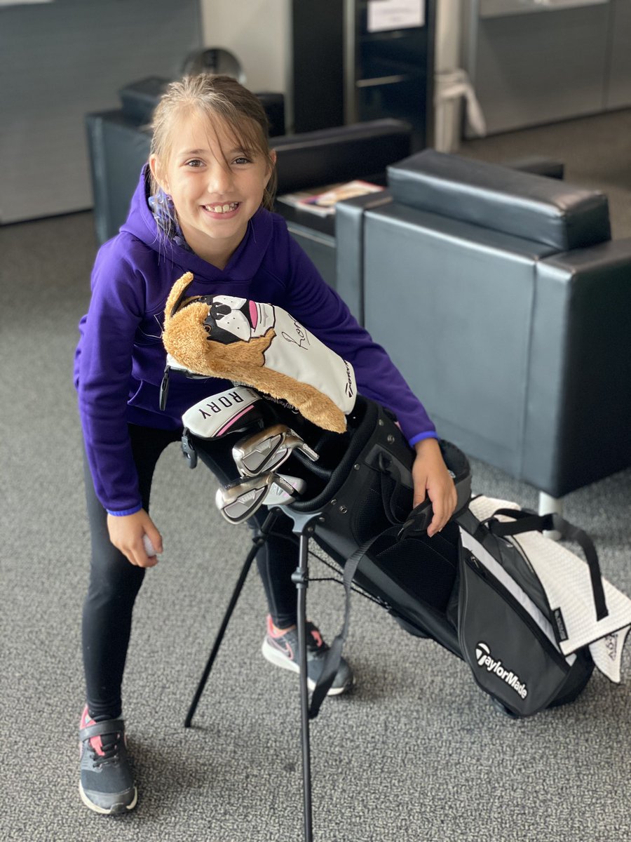 swannymooch's tweet photo. Someone is happy with their new golf clubs! Maddi and her new @TaylorMadeGolf Rory McIIroy Junior Set! Thank you @McIlroyRory for influencing the youth to play golf and being such a positive role model! Watch out @LPGA https://t.co/MW3aHWnwhD