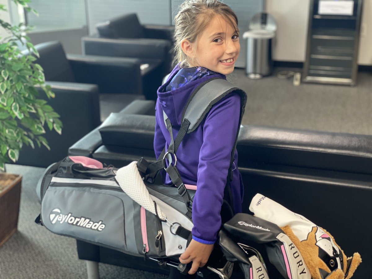 swannymooch's tweet photo. Someone is happy with their new golf clubs! Maddi and her new @TaylorMadeGolf Rory McIIroy Junior Set! Thank you @McIlroyRory for influencing the youth to play golf and being such a positive role model! Watch out @LPGA https://t.co/MW3aHWnwhD