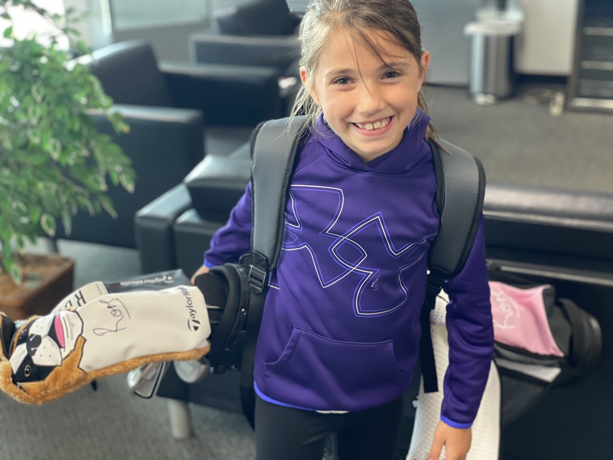 swannymooch's tweet photo. Someone is happy with their new golf clubs! Maddi and her new @TaylorMadeGolf Rory McIIroy Junior Set! Thank you @McIlroyRory for influencing the youth to play golf and being such a positive role model! Watch out @LPGA https://t.co/MW3aHWnwhD