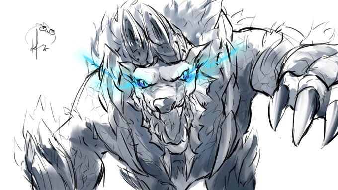 最近又再聽冰原的ED😌突然想畫雷狼龍❤️
難得沒畫女孩子w
#MHWIB #ジンオウガ 