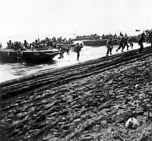 8.Marines landed on Guadalcanal Aug 7, 1942 & seized the airfield, renaming it Henderson Field in honor of the 1st marine aviator killed in the Battle of Midway in June. The Marine landing marked the first major offensive action against Japanese positions in the Pacific theater.