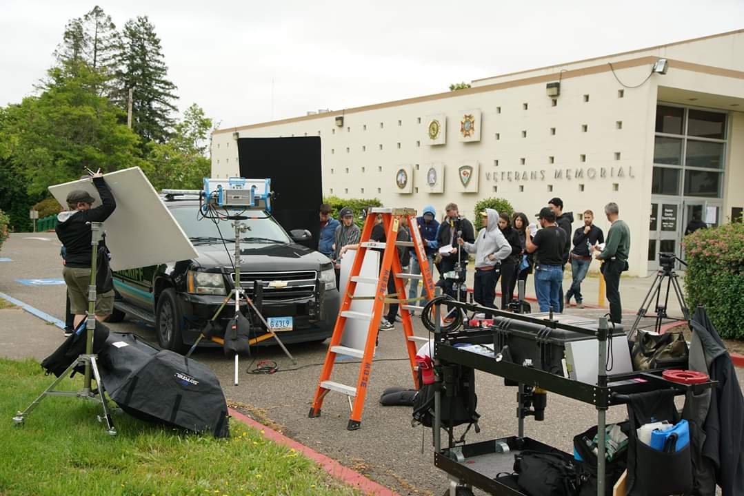 Day 03 of production - The crew sets up for Sheriff Bostwick's (Christopher McDonald) scene.