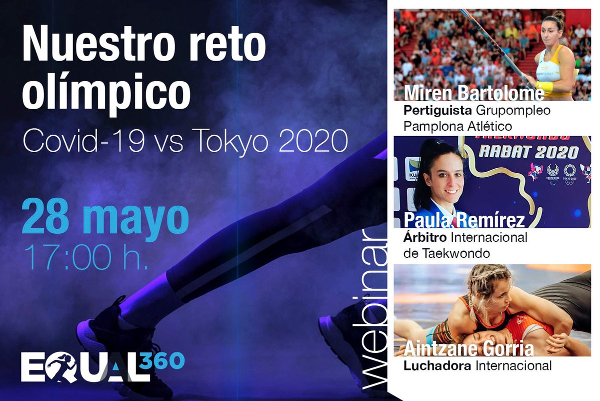 🔜  ¡Este próximo jueves, webinar desde Youtube! 

📡"Nuestro reto olímpico: Covid-19 vs Tokyo 2020" con <a href="/MirenBartolome/">Mireeen(:</a>, <a href="/pauremirez/">Paula Remirez Ruiz</a> y <a href="/AintzaneGorria/">Aintzane Gorria Goñi ⚡</a>  

#Equality