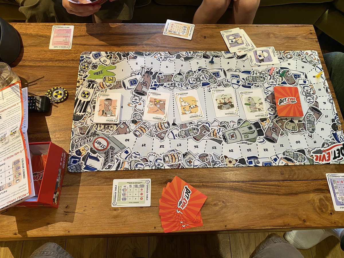 BG___73's tweet photo. It’s @PetEVILgame for game time tonight. Lots of double crossing and missile shenanigans! And an awesome game mat from the @kickstarter https://t.co/NZMTvLrepk