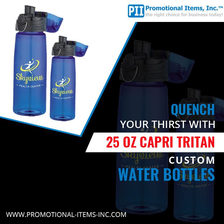 PromoPII's tweet image. Get your logo customized 26 oz Capri Tritan Water Bottles. BPA-free translucent Tritan bottle w/ press button-flip lid. 25 oz cold liquid capacity - 10" high - 48 units to a box @ promotional-items-inc.com/25-oz-capri-tr… #LogoWaterBottles
