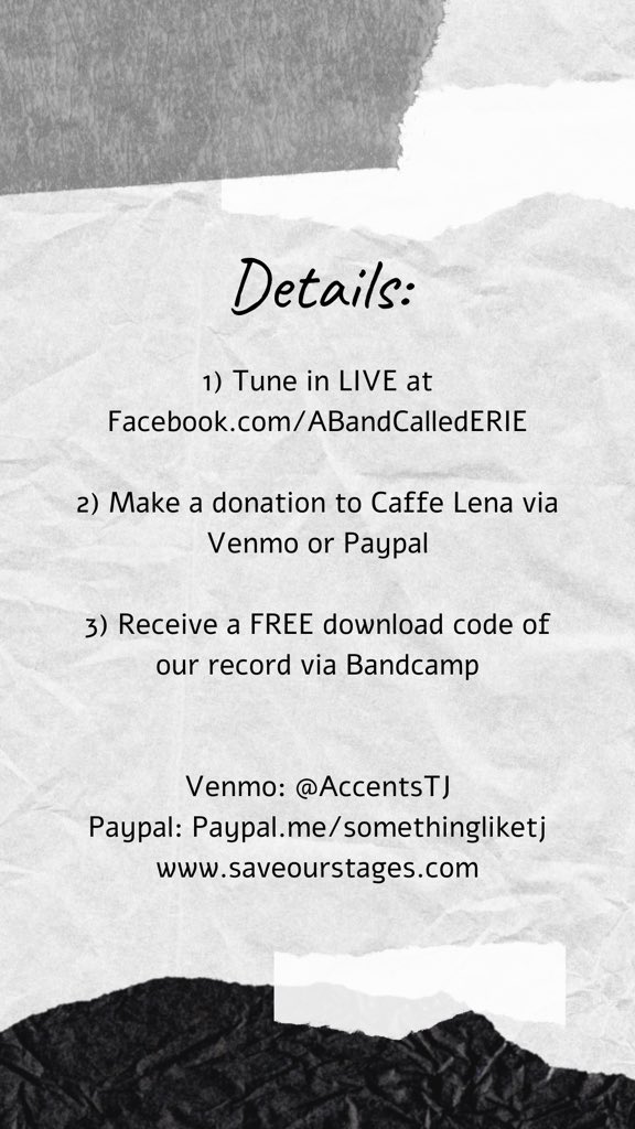 Tomorrow night will be my third benefit livestream via the <a href="/abandcallederie/">E.R.I.E.</a> Facebook page. This time I’ll be playing a bunch of <a href="/dcfc/">Death Cab for Cutie</a> covers in support of the wonderful folks at <a href="/CaffeLena/">Caffè Lena</a> - help #saveourstages and tune in at 7:00 PM!