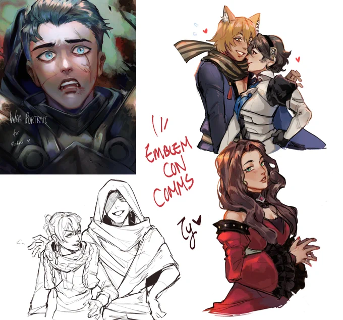 thank you guys for an amazing @emblemcon2020 ? it was my first digital con/artist alley experience and it was unforgettable!! here are some comms + merch I offered that will be released publicly soon! 

will be streaming rest of my emblemcon comms this week! 