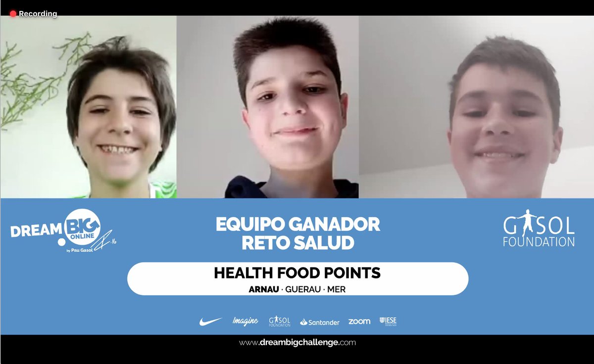 Los ganadores del primer #DreamBIGChallenge en el reto de SALUD, es: HEALTH FOOD POINTS. ¡Felicidades! 
<a href="/DreamBigXL/">Dream BIG</a> <a href="/GasolFoundation/">Gasol Foundation Europa</a>