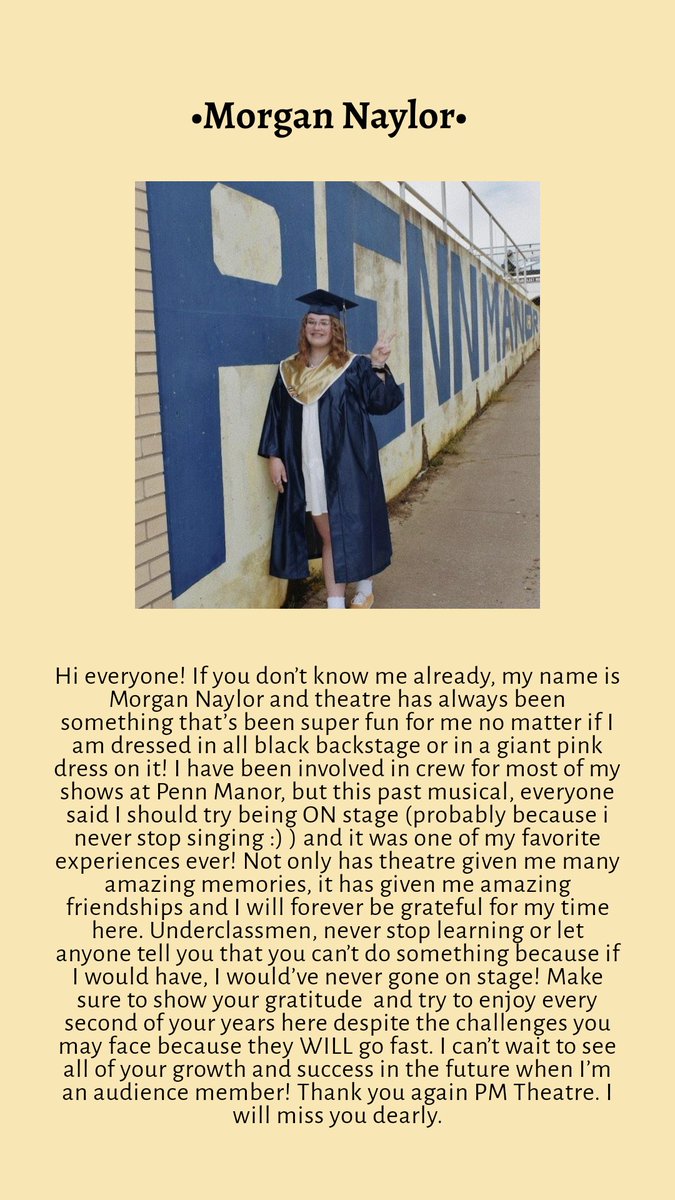 PMTheatre's tweet photo. "Not only has theatre given me many amazing memories, it has given me amazing friendships and I will forever be grateful for my time here." @pennmanor https://t.co/mI8BiDmQcx