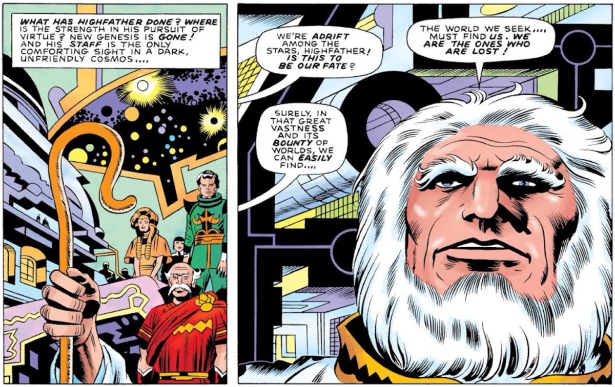 Highfather chooses to allow New Genesis to explode and just dicks off with the new gods of Supertown, deciding that destroying themselves and darkseid the same way the old gods did would accomplish nothing. Better to face and create unknown new myths than endlessly repeat things.