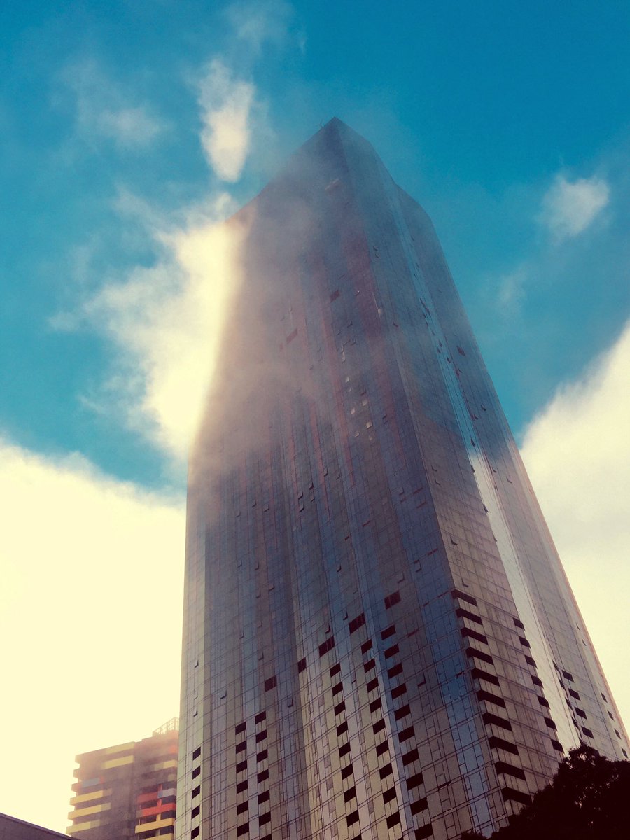 Robert_Este's tweet photo. Morning fog envelopes the city, and sharp rays cut through, like blue neon... https://t.co/xPt6hPpUtH