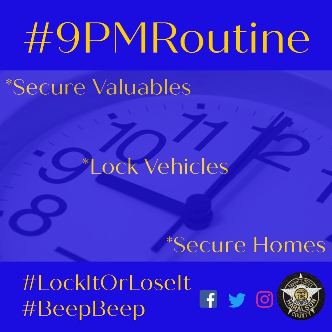 HaralsonSheriff's tweet image. As #MemorialDayWeekend comes to a close, let’s not get complacent and forget to #RemoveValuables from our vehicles and to #LockUp for the night! It’s #9PMRoutine time y’all!!
🚗➕🚙➕🏡➕🔒=✅
#LockItOrLoseIt #BeepBeep