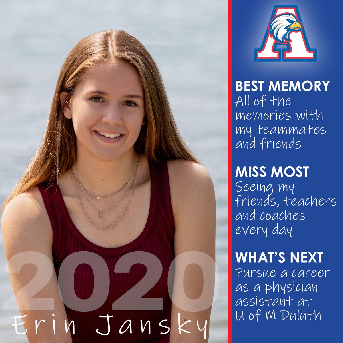 ISD742's tweet photo. Apollo senior Erin Jansky! #classof2020 #seniorhighlights #IAMApollo #IAM742 @aliciafisch @APTiberApollo @ApolloEaglesAD @AHS_FanSection https://t.co/00Yr8yjKvp