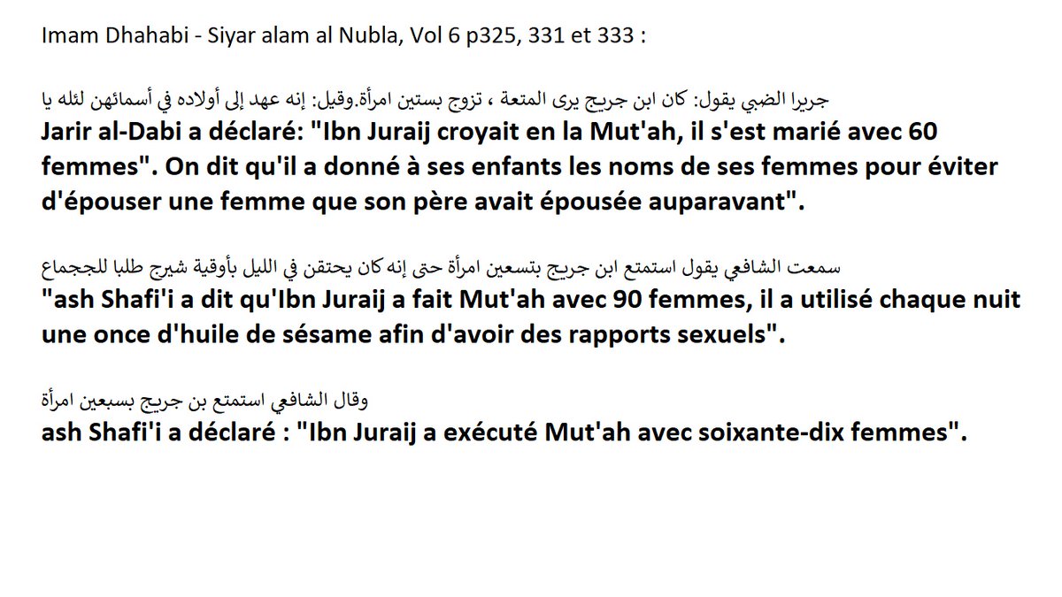 Ibn Jurayj aurait fait la mut'a avec entre 60 et 90 femmes différentes