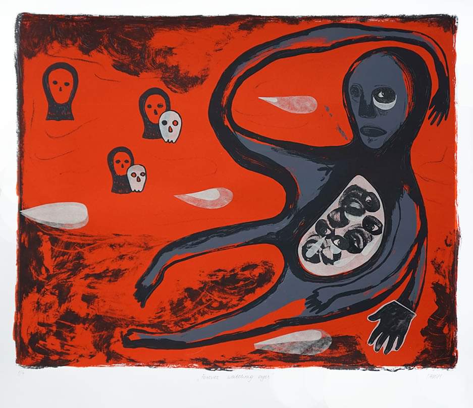 "Forever watching eyes", a serigraph from a small edition of 4, 19 x 22.5" (~48 x 57 cm)😊😊 #serigraphie #serigraphy #printmedia #printmaking #screenprinting #contemporaryart #collage #mixmedia #art #artwork #body #darkart #版画 #セリグラフ #шелкография #ink