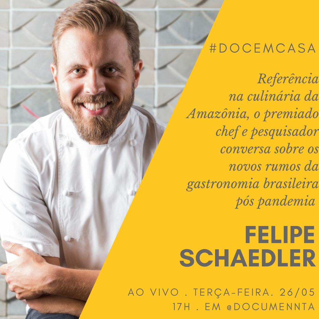 documennta's tweet photo. Para o #DocEmCasa de amanhã, vamos receber o chef @felipeschaedler_, às 17h! Apaixonado pela exuberância da maior floresta tropical do mundo, é também um grande disseminador dos sabores da Amazônia para o mundo. Com restaurantes em Manaus e São Paulo, Felipe, que tem diversos https://t.co/oiir3dwap1