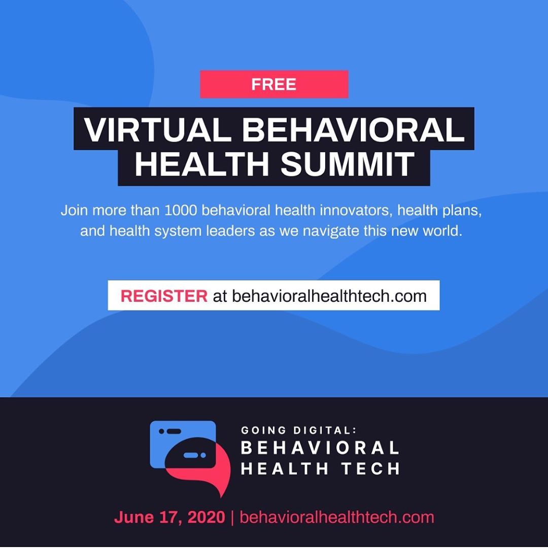 GoingDigitalBHT's tweet photo. Save the date! Join us on Wednesday, June 17 and engage with innovators in #behavioralhealth as we address policy and access to care in a new normal during #COVID19. Register today for this virtual summit. https://t.co/dt6pHfFYb2 #GDBHT2020 https://t.co/4ECRAr0Sm3