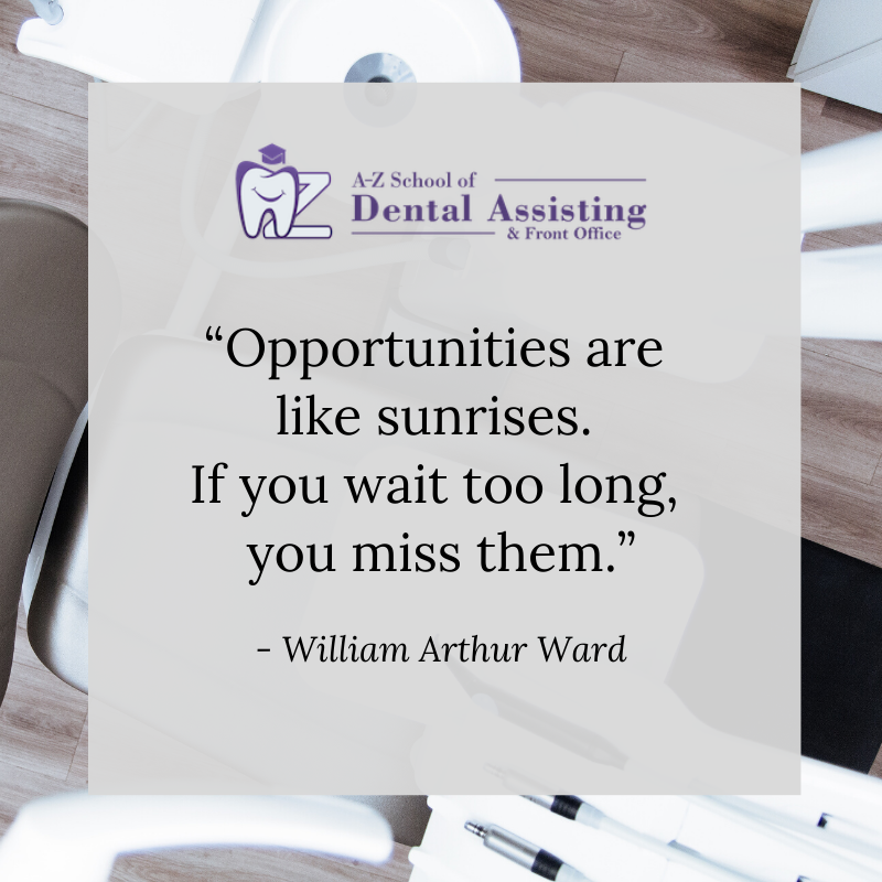 Don’t miss this chance to become a Dental Assistant after just 12-weeks of training! For only $4500, you will receive hands-on instructions in a dental office setting, &amp; a Certificate of Completion once the course is done. Register at (480) 467-3375 to reserve a seat for May 26th