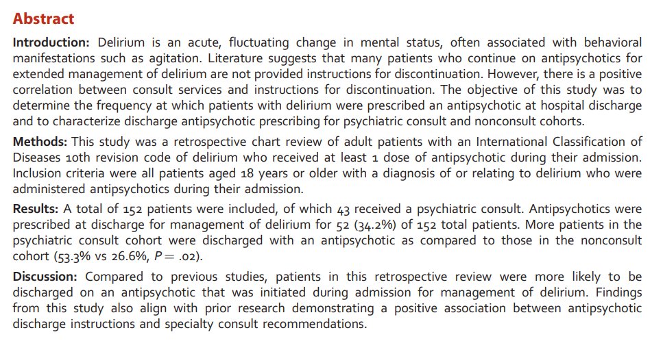 A_MacLullich's tweet photo. Horrifying: patients given haloperidol for #delirium (mostly useless / harmful anyway) often have it prescribed as a discharge drug.

Have you seen this in your practice?

https://t.co/UqWuj3xb4L https://t.co/qgTeOcgQaQ