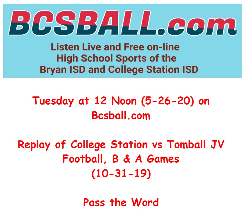 @FootballTomball Tune in Tuesday (5-26-20) at 12 Noon for Replay of #TomballCougars vs #CollegeStationCougars JV Football from 10-31-19. On bcsball.com Please Retweet.. @TomballISD @TISDTHS @TomballClub @CSHSCougarClub @CSHSCougars2014 @CSHighSchool