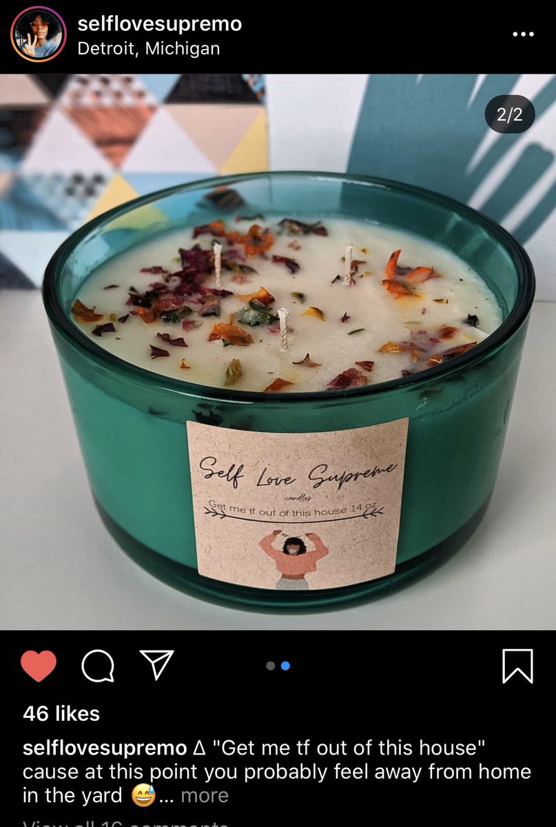 My favorite candles are custom made from selflovesupremo on IG . I’ve been burning AlexandraWinbush for about 2 years and PalmTrees is the most affordable (I’ll spend anything on smell goods tho)